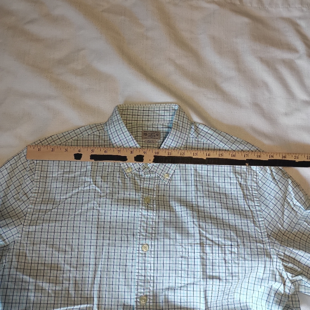 Tailored by J. Crew Large Button down white And green blue Line Long Sleeve - Picture 11 of 13